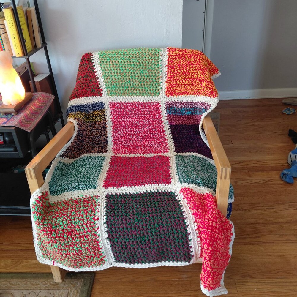 Vintage 70s Crochet Granny Square Panels Handmade Afghan Blanket Retro Boho - Picture 11 of 12